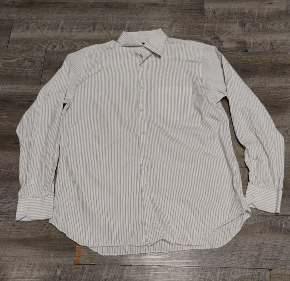 CORNELIANI white AND gray stripes cotton dress shirt ITALY 17.5/44